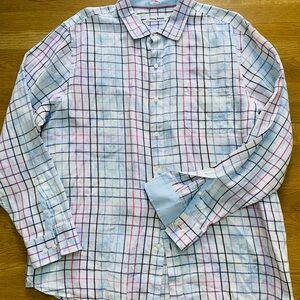 Tommy Bahama Blue/Pink 100% Linen Plaid  Button Down Shirt XXL vacation Summer